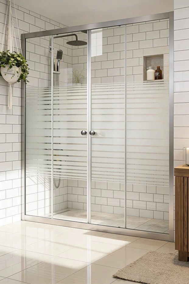 Ön Cephe Çizgili Temperli Cam Sürgülü Kapılı Teknesiz Duşakabin 